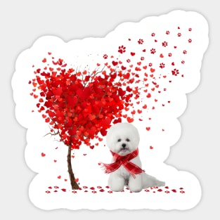 Happy Valentine's Day Heart Tree Love White Bichon Frise Sticker